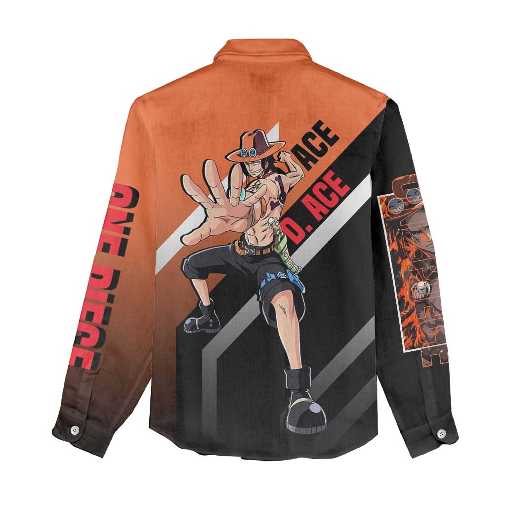 Portgas D. Ace One Piece Women Casual Shirt with Fire Powers and Bold Action Pose Design - The Mazicc
