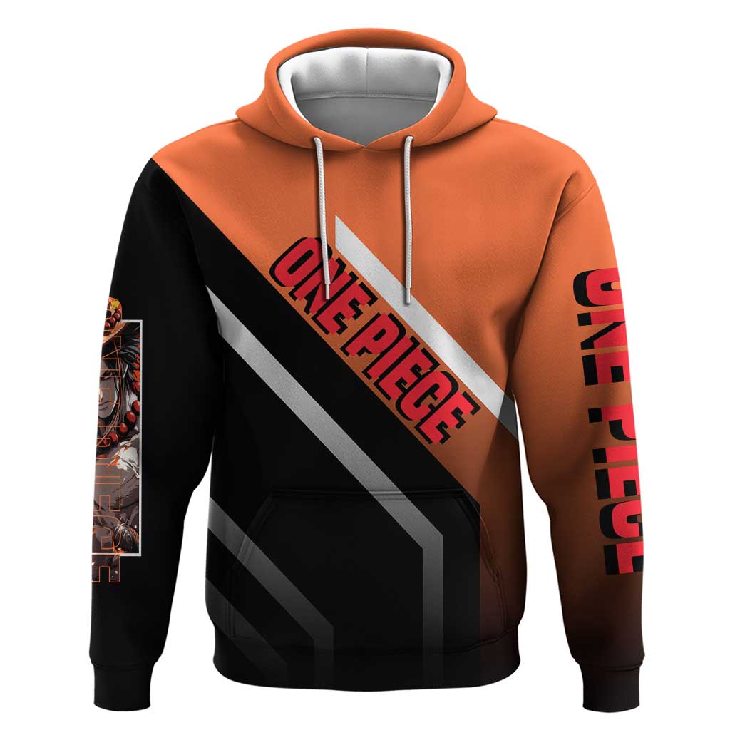 Portgas D. Ace One Piece Zip Hoodie with Fire Powers and Bold Action Pose Design - The Mazicc