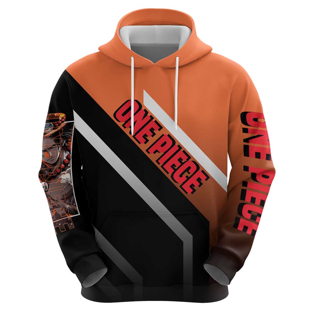 Portgas D. Ace One Piece Zip Hoodie with Fire Powers and Bold Action Pose Design - The Mazicc