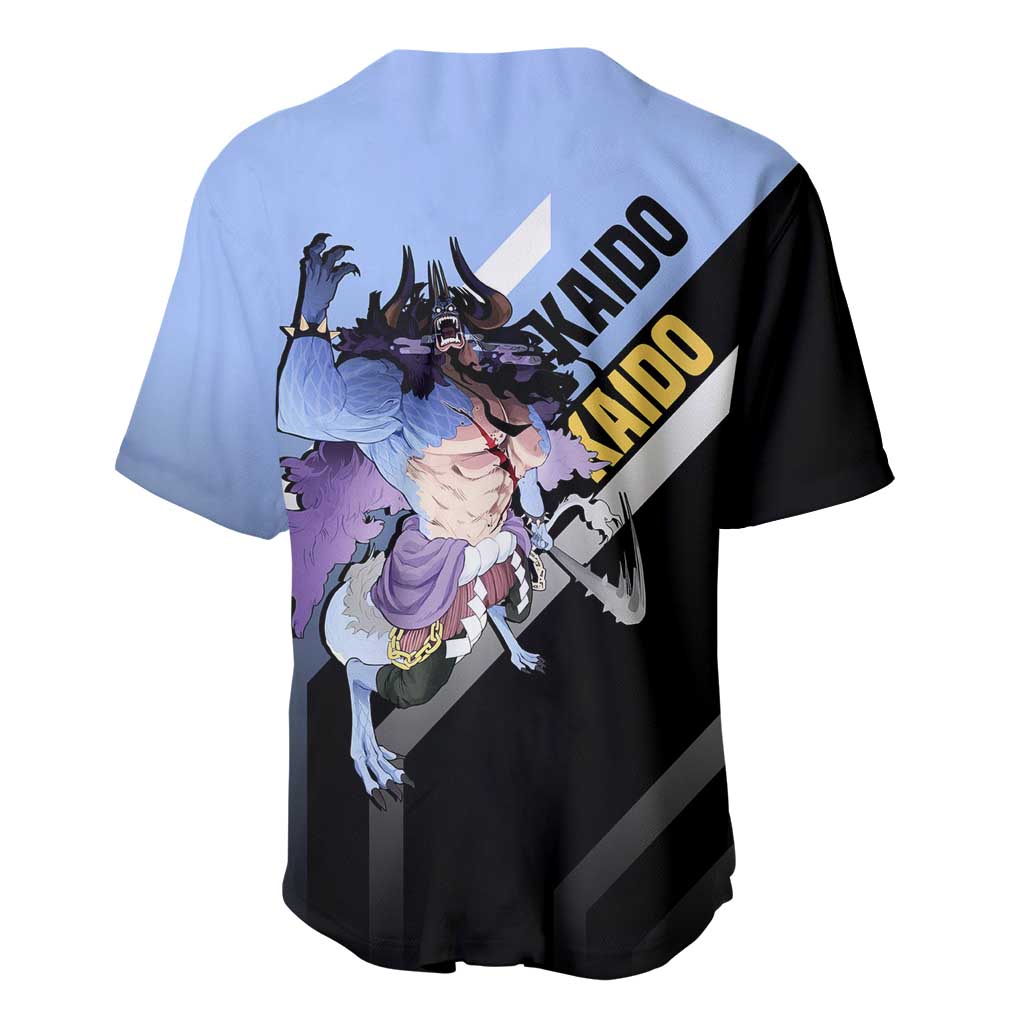 Kaido One Piece Baseball Jersey with Dragon Form and Fierce Battle Pose Design - The Mazicc