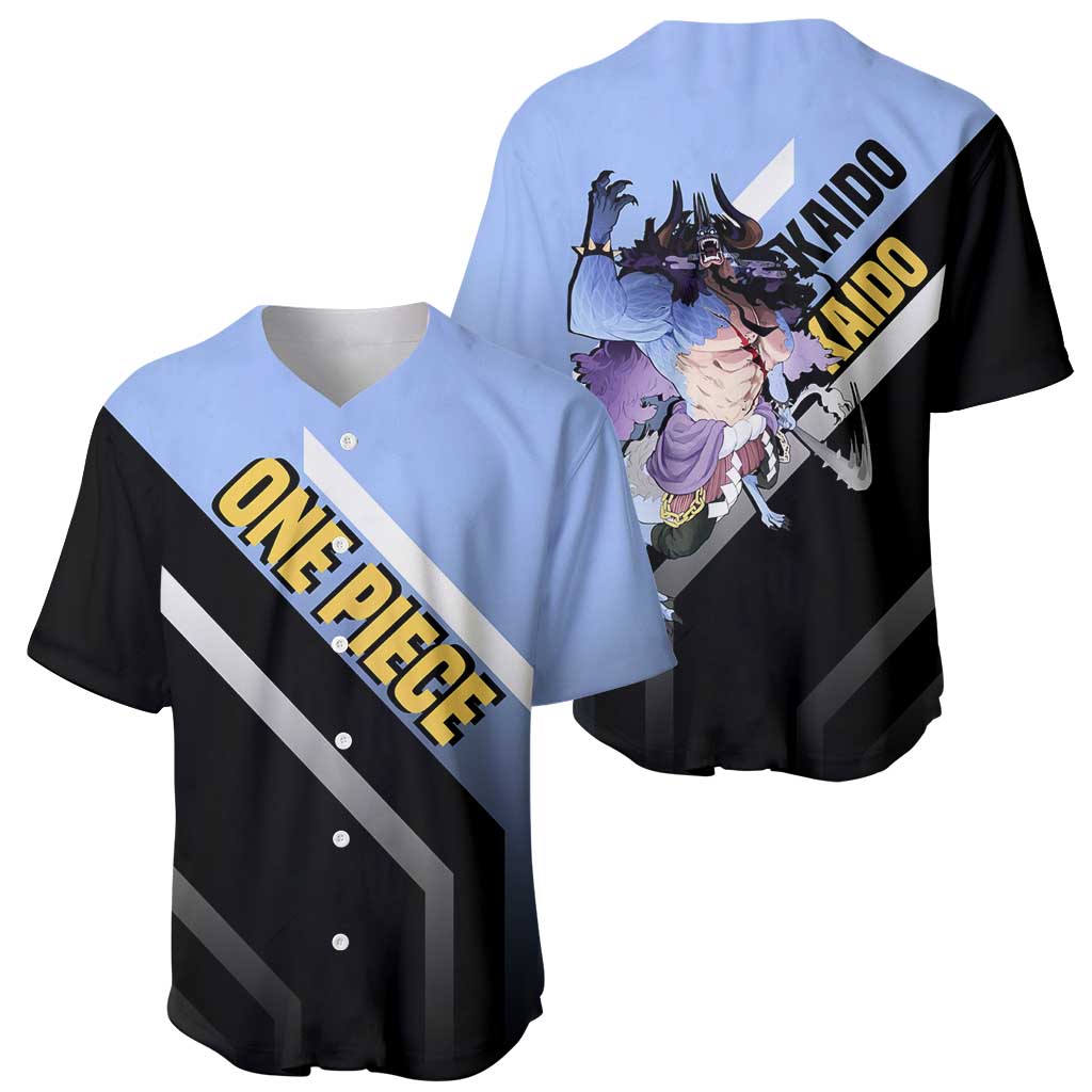 Kaido One Piece Baseball Jersey with Dragon Form and Fierce Battle Pose Design - The Mazicc