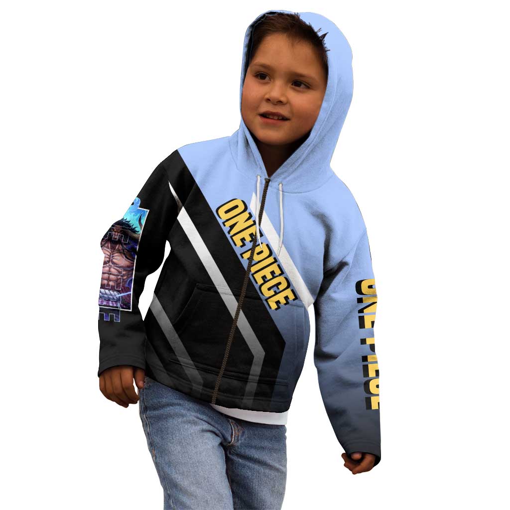 Kaido One Piece Kid Hoodie with Dragon Form and Fierce Battle Pose Design - The Mazicc