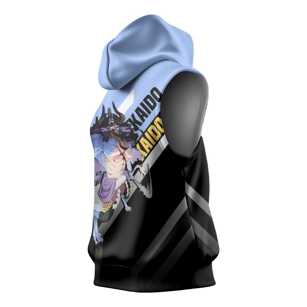 Kaido One Piece Sleeveless Hoodie with Dragon Form and Fierce Battle Pose Design - The Mazicc