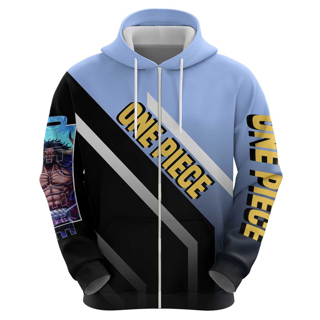 Kaido One Piece Zip Hoodie with Dragon Form and Fierce Battle Pose Design - The Mazicc