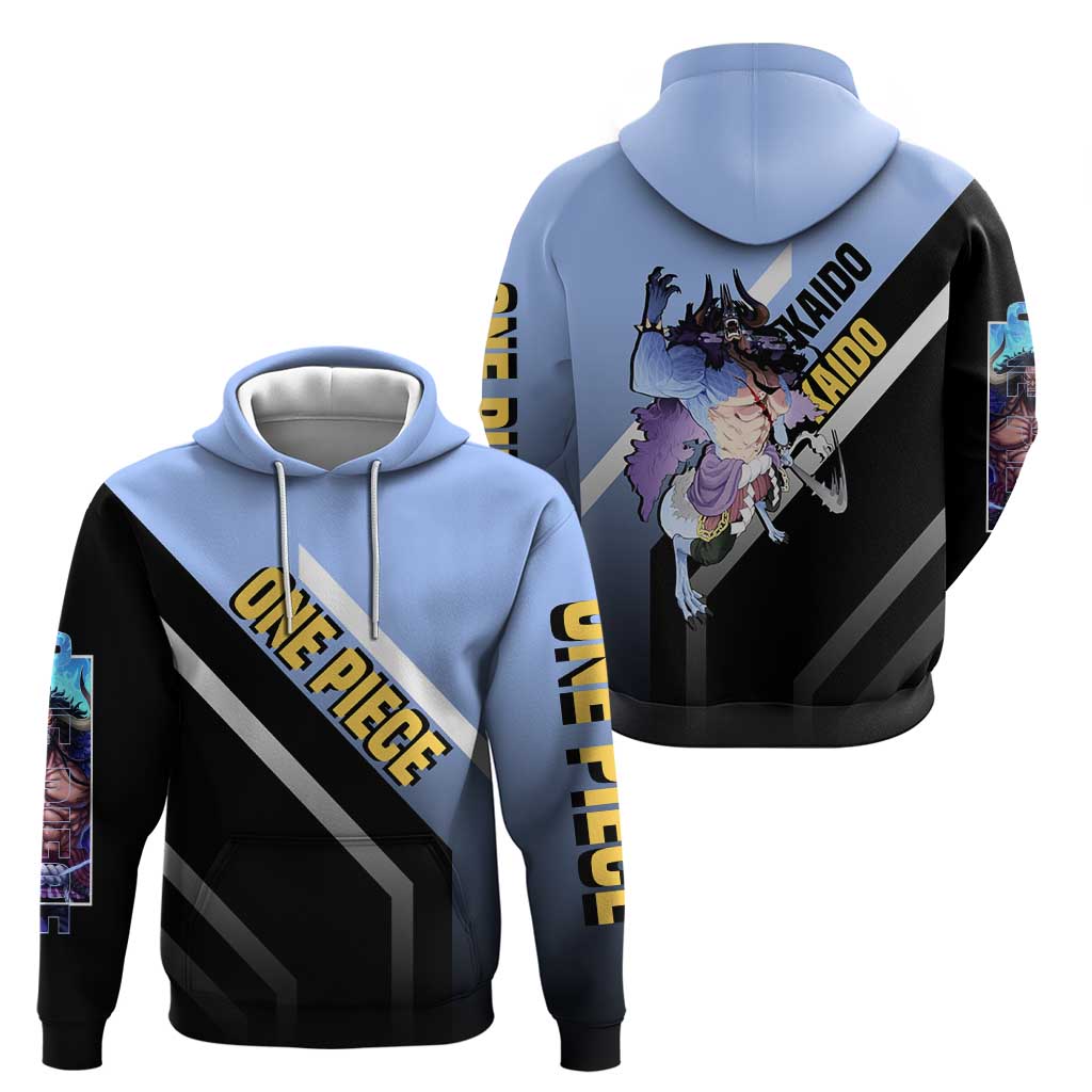 Kaido One Piece Zip Hoodie with Dragon Form and Fierce Battle Pose Design - The Mazicc