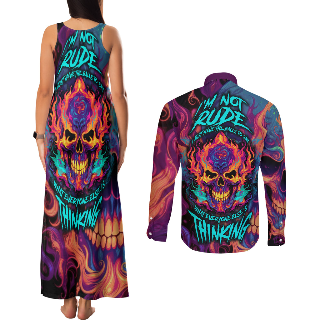 colorful-fire-skull-couples-matching-tank-maxi-dress-and-long-sleeve-button-shirts-im-not-rude-i-just-have-the-balls-to-say-what-everyone-else-is-thingking