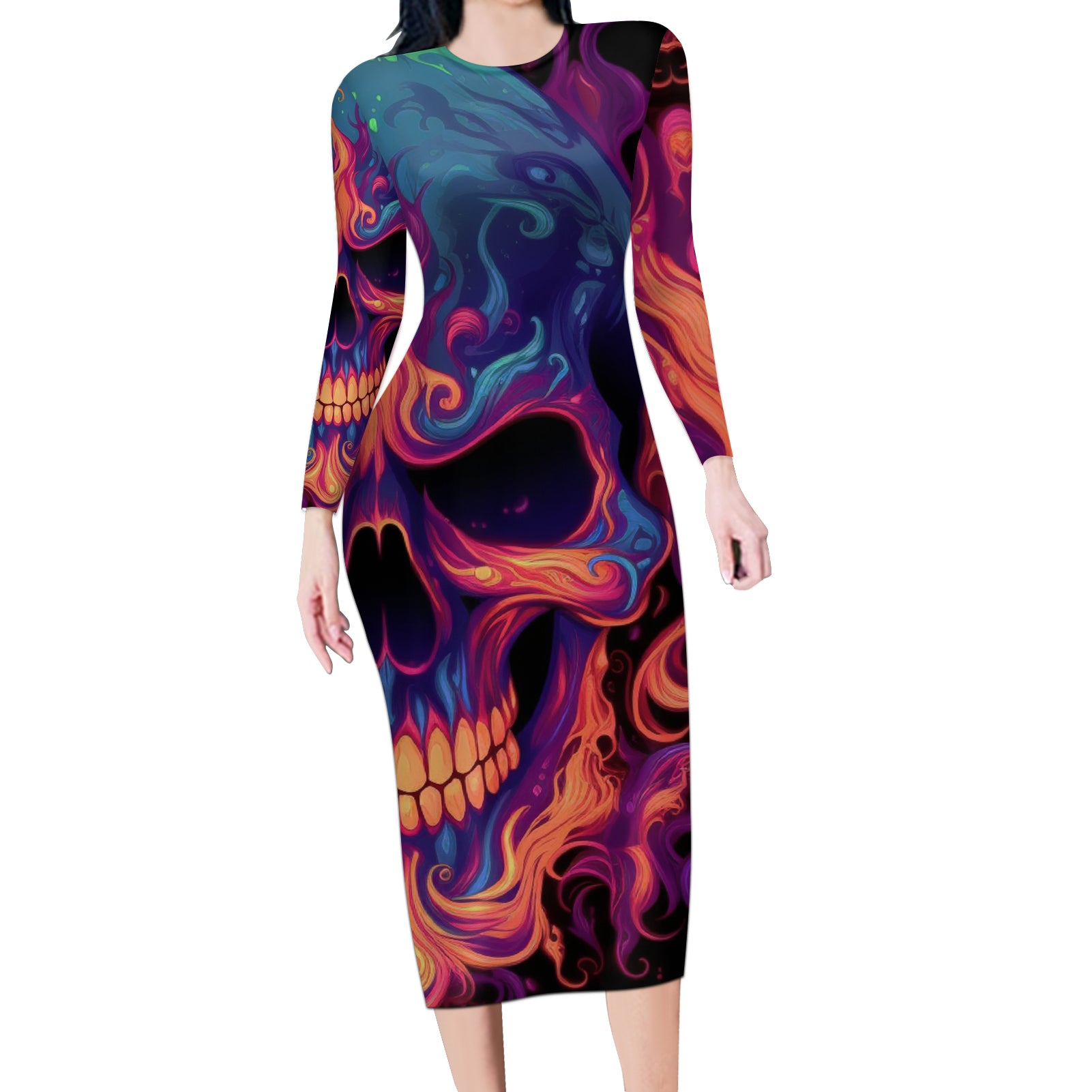 colorful-fire-skull-long-sleeve-bodycon-dress-im-not-rude-i-just-have-the-balls-to-say-what-everyone-else-is-thingking
