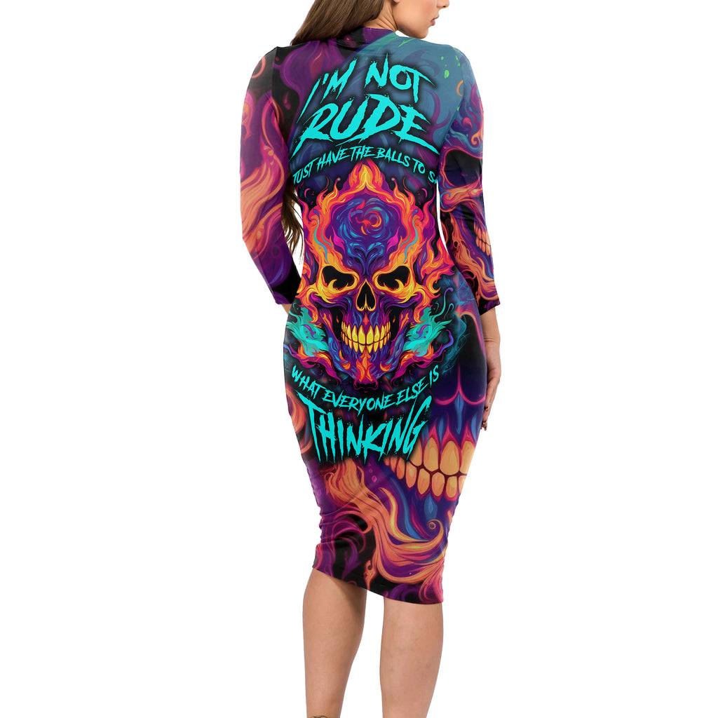 colorful-fire-skull-long-sleeve-bodycon-dress-im-not-rude-i-just-have-the-balls-to-say-what-everyone-else-is-thingking