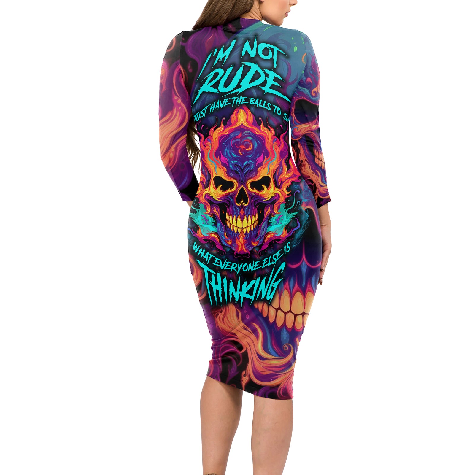 colorful-fire-skull-long-sleeve-bodycon-dress-im-not-rude-i-just-have-the-balls-to-say-what-everyone-else-is-thingking