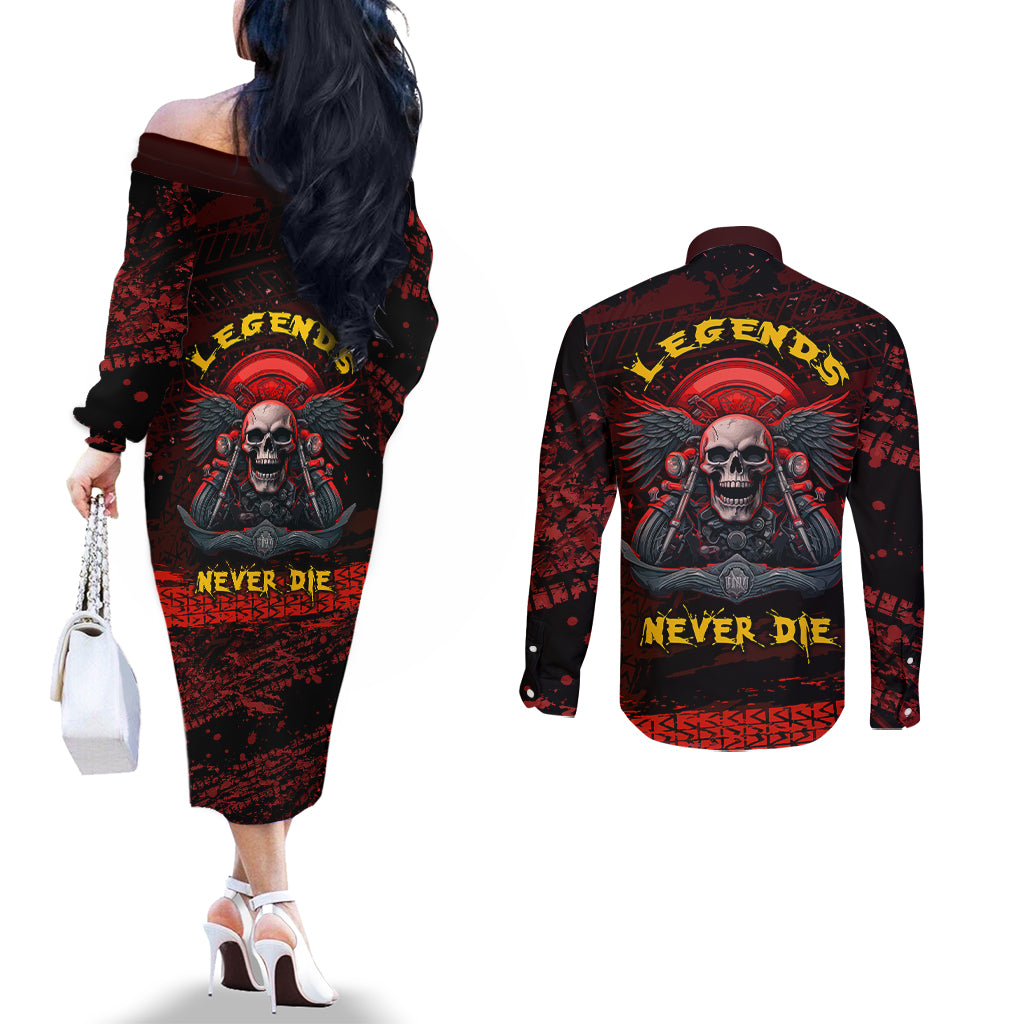 skull-biker-couples-matching-off-the-shoulder-long-sleeve-dress-and-long-sleeve-button-shirts-legend-never-die