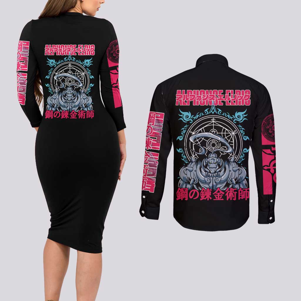 Alphonse Elric Fullmetal Alchemist Couples Matching Long Sleeve Bodycon Dress and Long Sleeve Button Shirt Anime Style