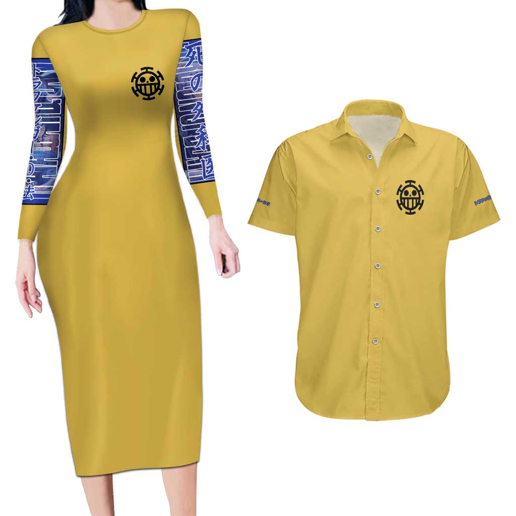 Trafalgar D. Law One Piece Couples Matching Long Sleeve Bodycon Dress and Hawaiian Shirt Anime Style