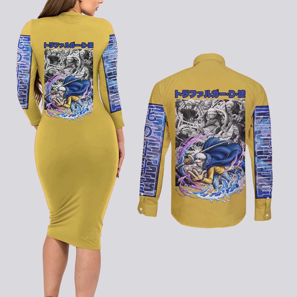 Trafalgar D. Law One Piece Couples Matching Long Sleeve Bodycon Dress and Long Sleeve Button Shirt Anime Style