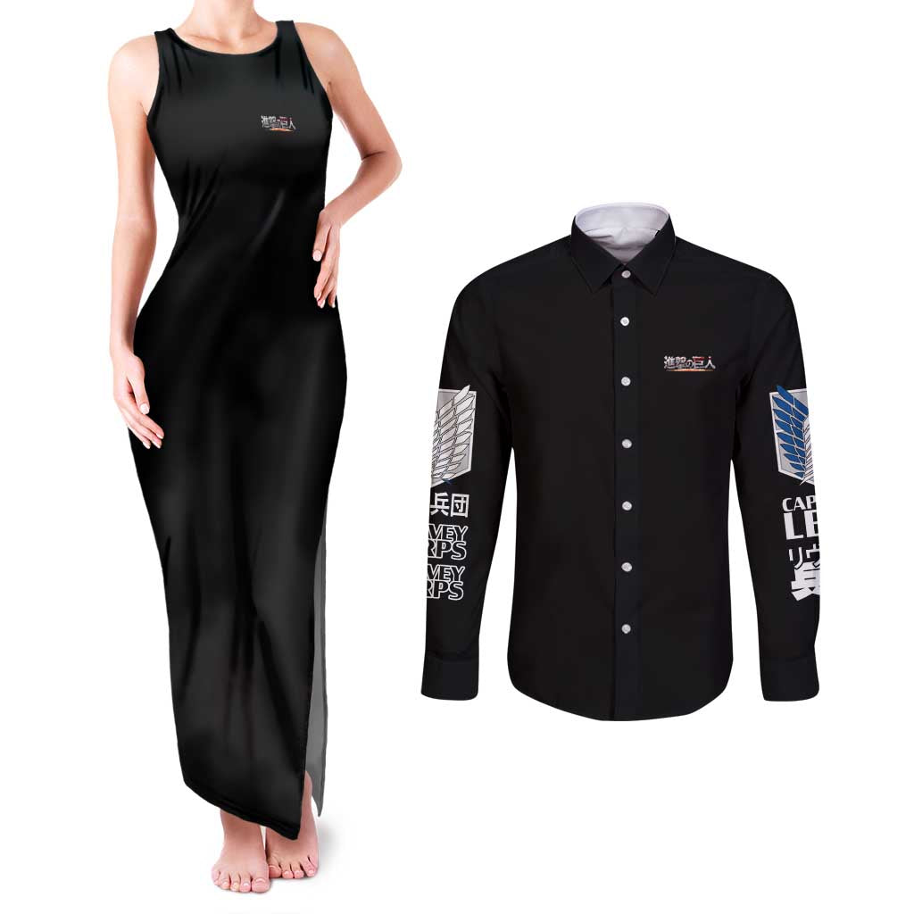 Levi Ackerman x Beast Titan Attack on Titan Couples Matching Tank Maxi Dress and Long Sleeve Button Shirt Anime Style