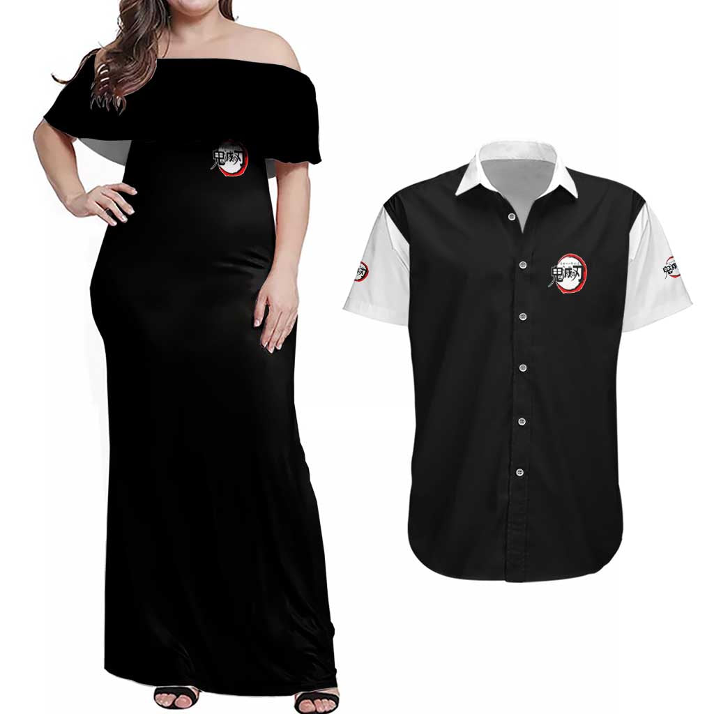 Mitsuri Kanroji V2 Demon Slayer Couples Matching Off Shoulder Maxi Dress and Hawaiian Shirt Anime Style