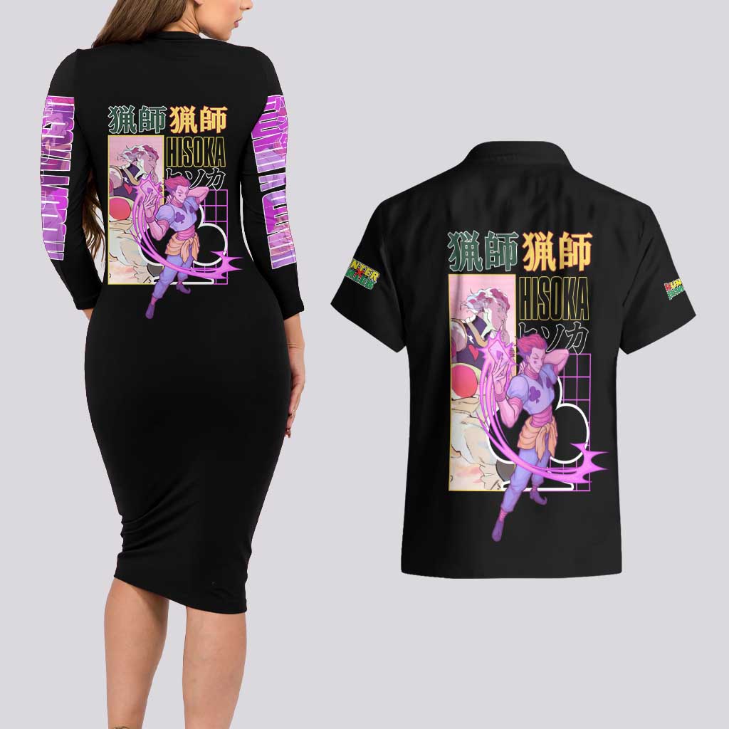 Hisoka Hunter x Hunter Couples Matching Long Sleeve Bodycon Dress and Hawaiian Shirt Anime Style