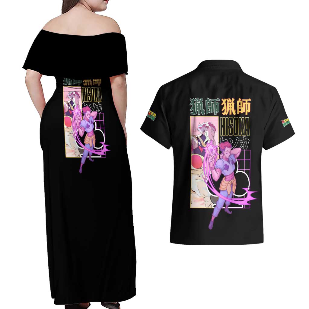 Hisoka Hunter x Hunter Couples Matching Off Shoulder Maxi Dress and Hawaiian Shirt Anime Style