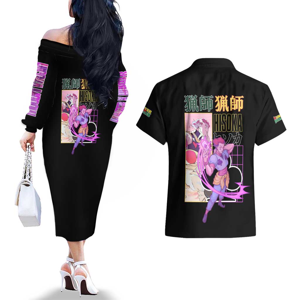 Hisoka Hunter x Hunter Couples Matching Off The Shoulder Long Sleeve Dress and Hawaiian Shirt Anime Style