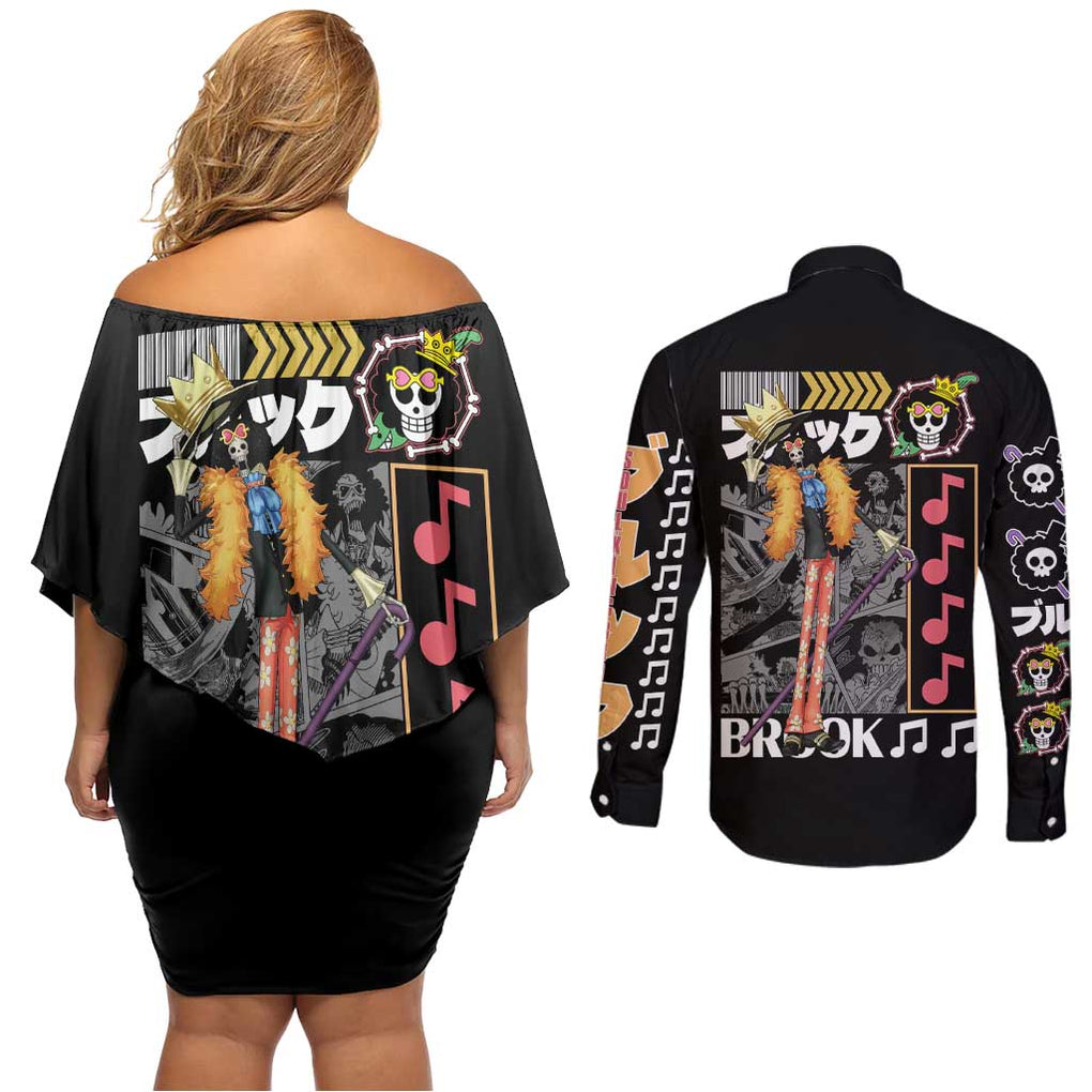 Brook - Straw Hat Team One Piece Couples Matching Off Shoulder Short Dress and Long Sleeve Button Shirt Anime Style