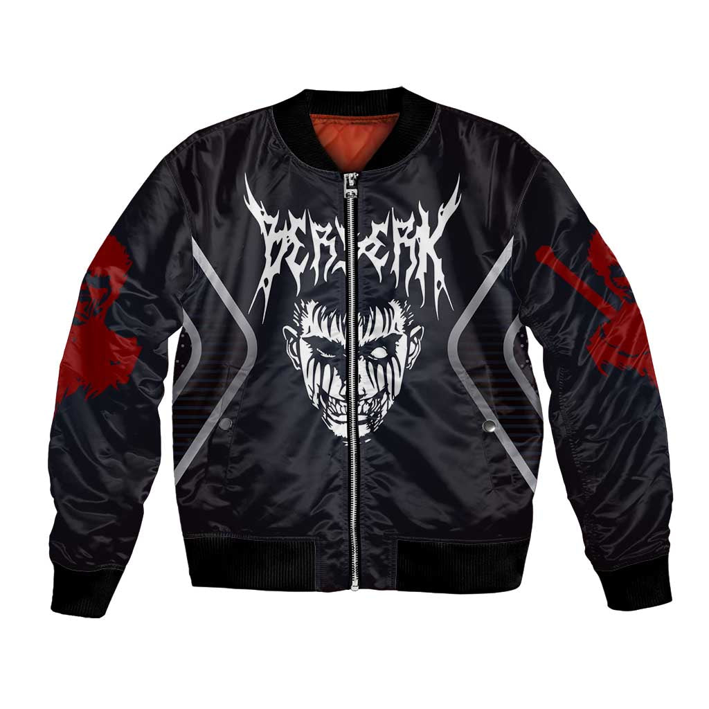 Guts Berserk Bomber Jacket with Black Red Dark Theme and Fierce Warrior Anime Design - The Mazicc