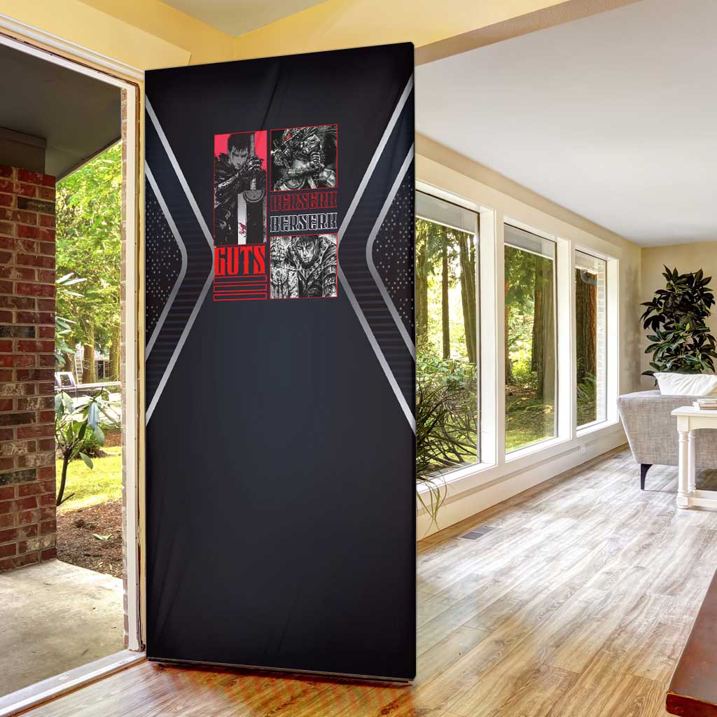 Guts Berserk Door Cover with Black Red Dark Theme and Fierce Warrior Anime Design - The Mazicc