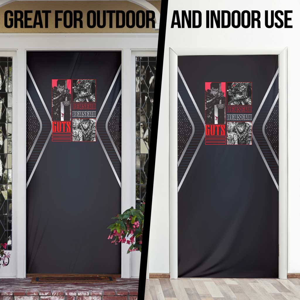 Guts Berserk Door Cover with Black Red Dark Theme and Fierce Warrior Anime Design - The Mazicc
