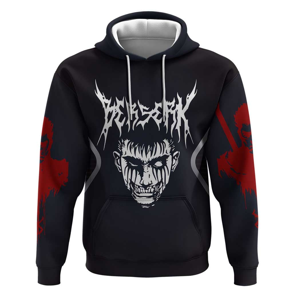 Guts Berserk Hoodie with Black Red Dark Theme and Fierce Warrior Anime Design - The Mazicc