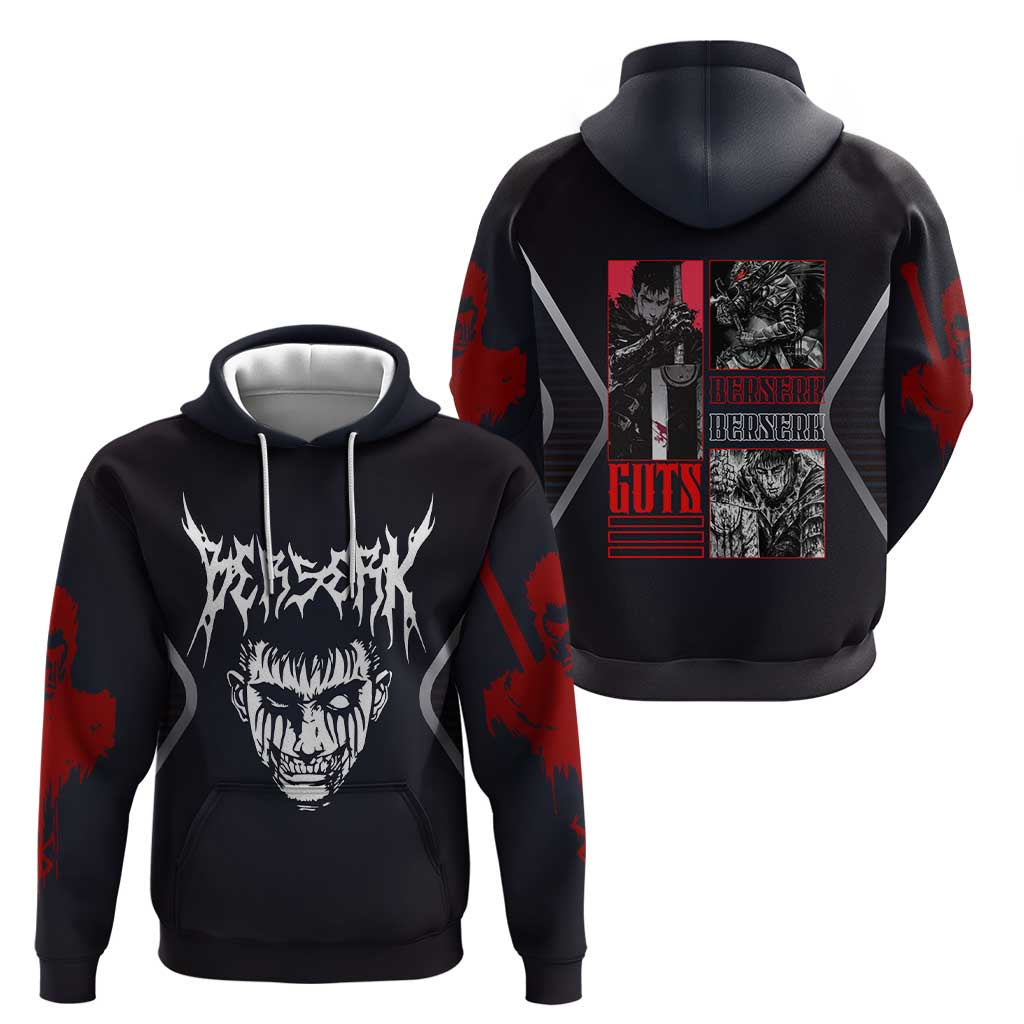 Guts Berserk Hoodie with Black Red Dark Theme and Fierce Warrior Anime Design - The Mazicc
