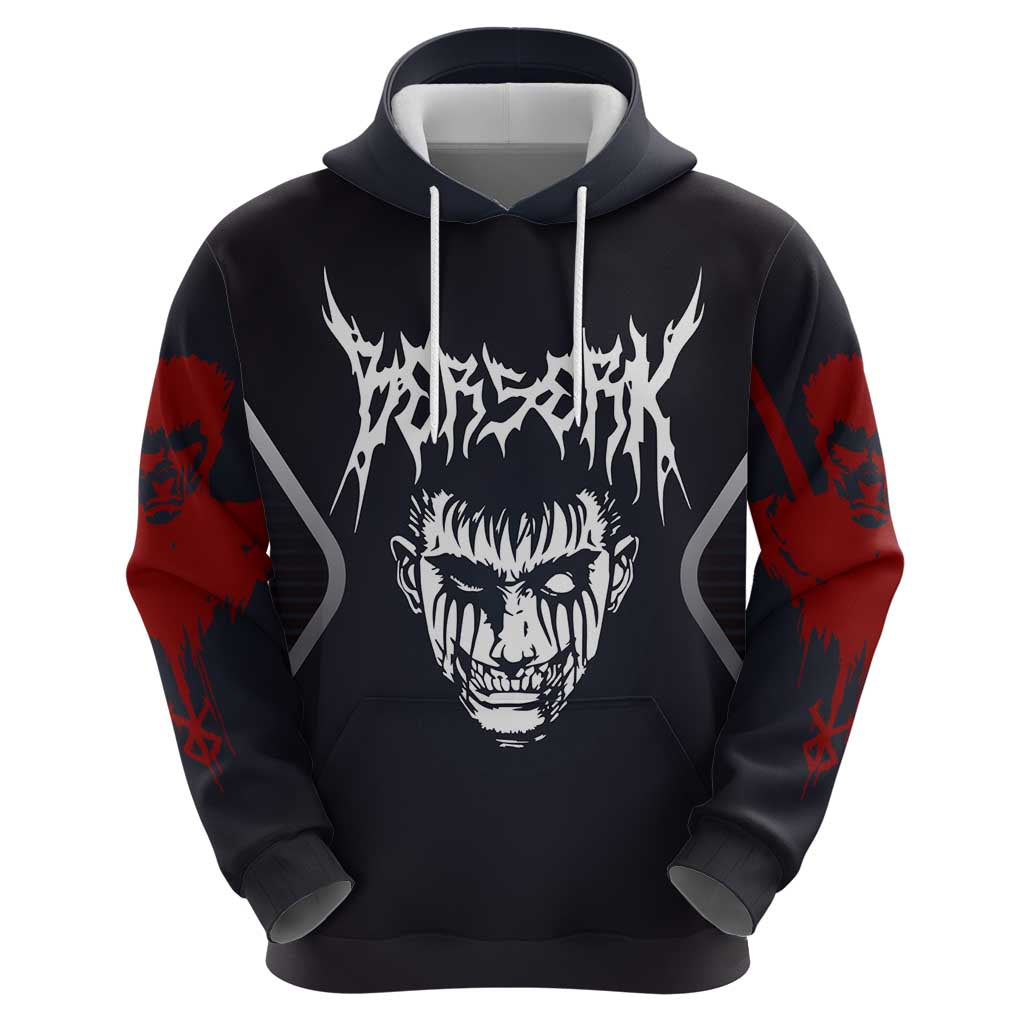 Guts Berserk Hoodie with Black Red Dark Theme and Fierce Warrior Anime Design - The Mazicc