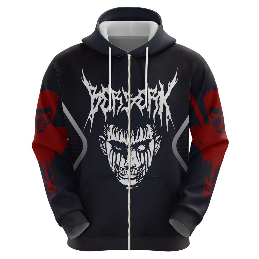 Guts Berserk Hoodie with Black Red Dark Theme and Fierce Warrior Anime Design - The Mazicc