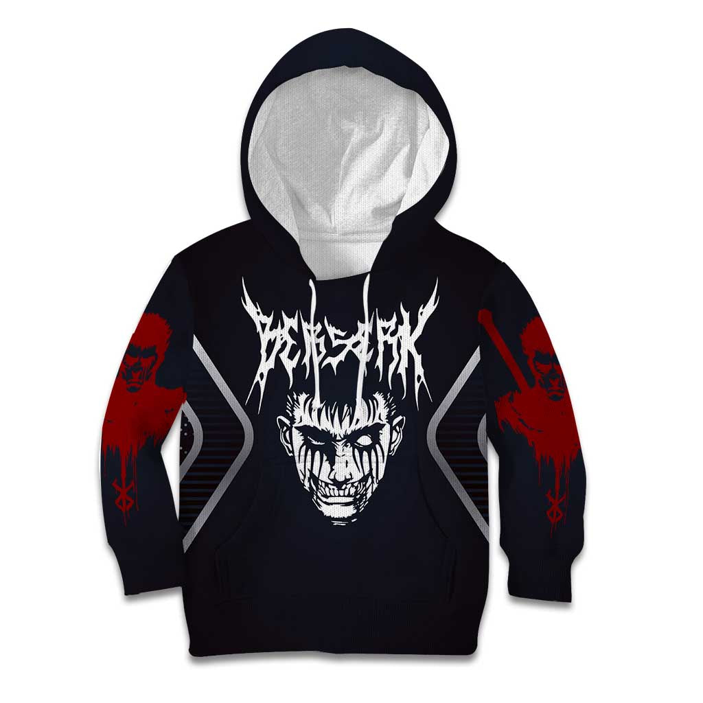Guts Berserk Kid Hoodie with Black Red Dark Theme and Fierce Warrior Anime Design - The Mazicc