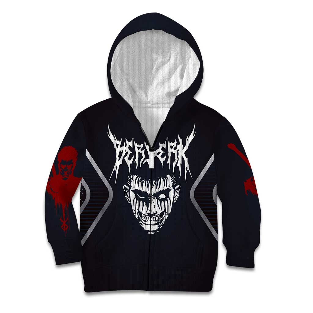 Guts Berserk Kid Hoodie with Black Red Dark Theme and Fierce Warrior Anime Design - The Mazicc