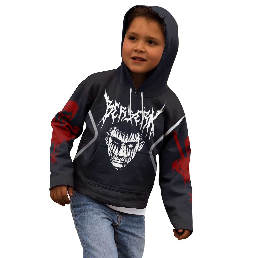 Guts Berserk Kid Hoodie with Black Red Dark Theme and Fierce Warrior Anime Design - The Mazicc