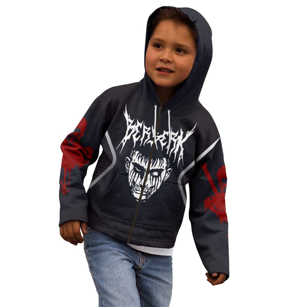 Guts Berserk Kid Hoodie with Black Red Dark Theme and Fierce Warrior Anime Design - The Mazicc