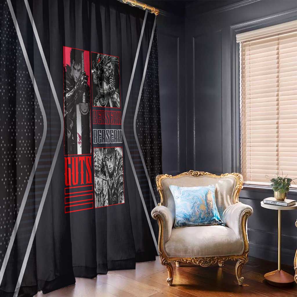 Guts Berserk Window Curtain with Black Red Dark Theme and Fierce Warrior Anime Design - The Mazicc