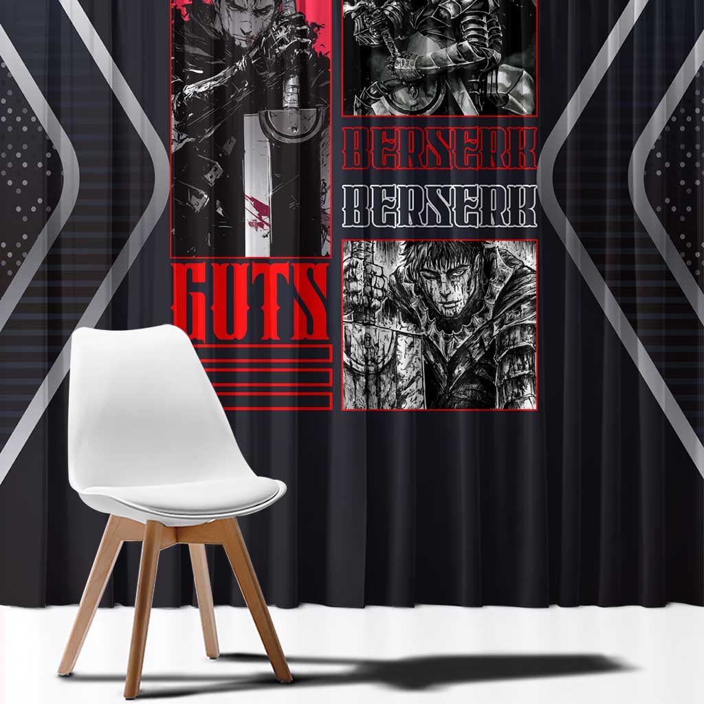 Guts Berserk Window Curtain with Black Red Dark Theme and Fierce Warrior Anime Design - The Mazicc