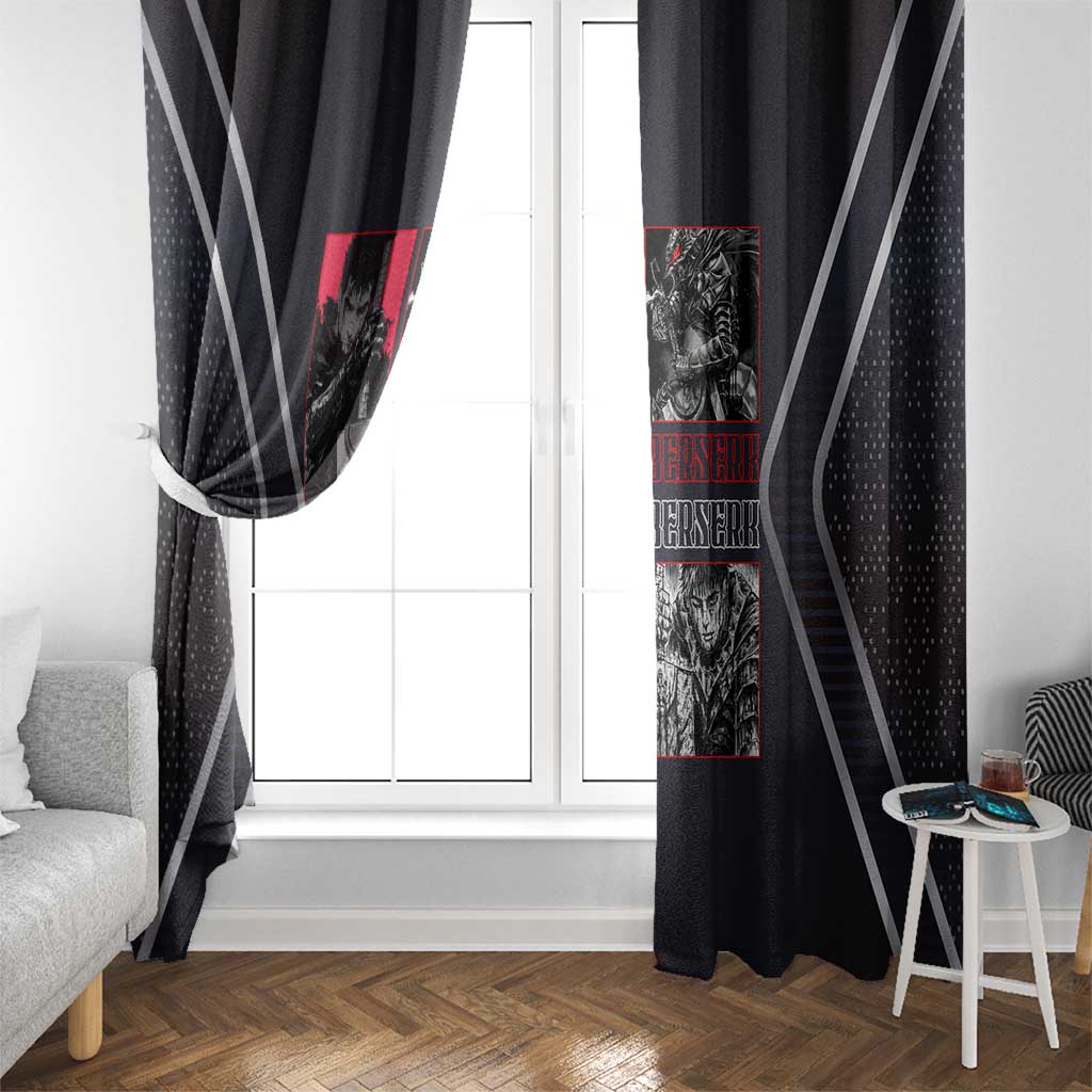 Guts Berserk Window Curtain with Black Red Dark Theme and Fierce Warrior Anime Design - The Mazicc