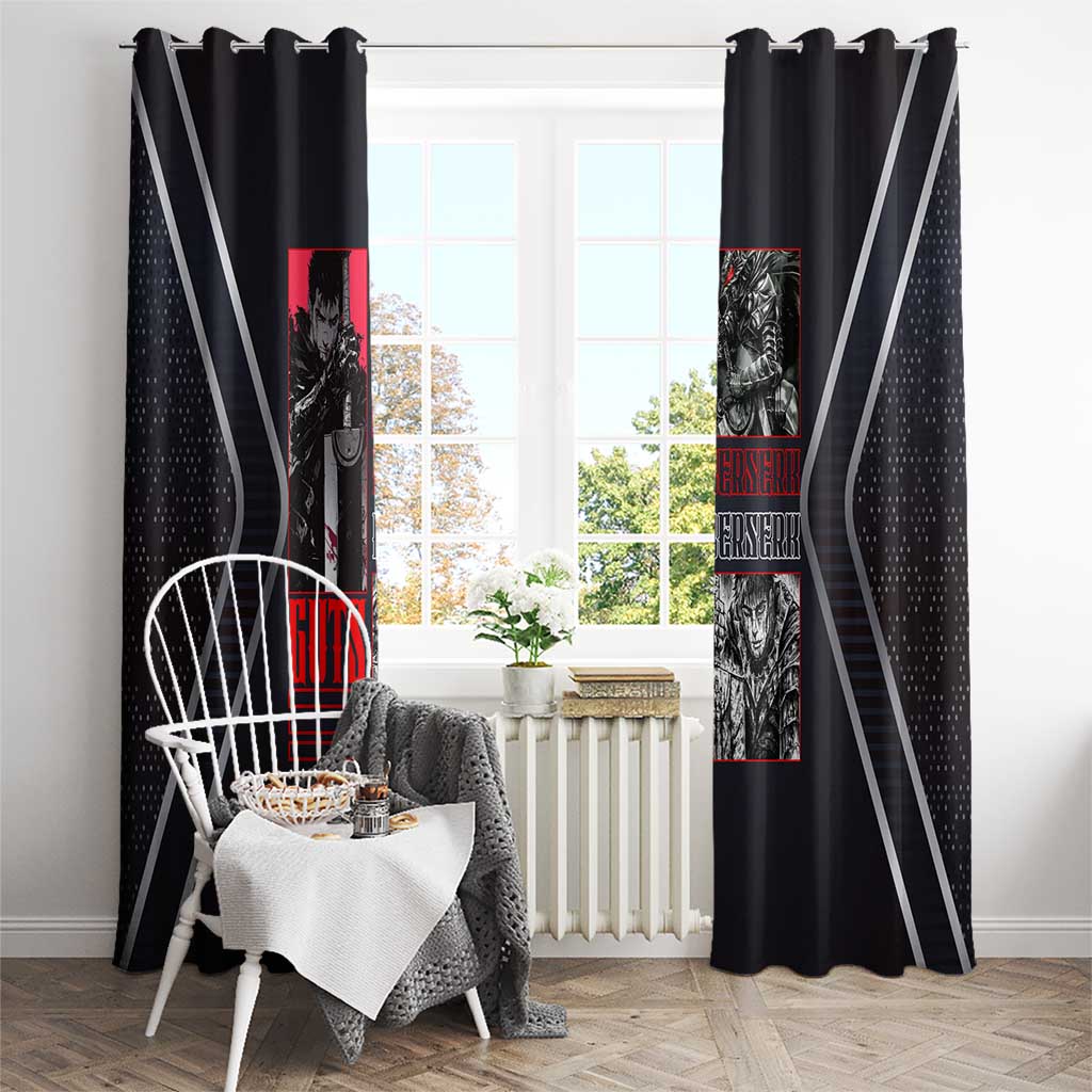 Guts Berserk Window Curtain with Black Red Dark Theme and Fierce Warrior Anime Design - The Mazicc