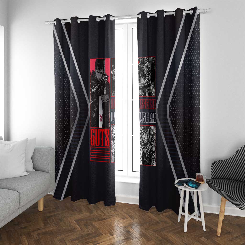 Guts Berserk Window Curtain with Black Red Dark Theme and Fierce Warrior Anime Design - The Mazicc