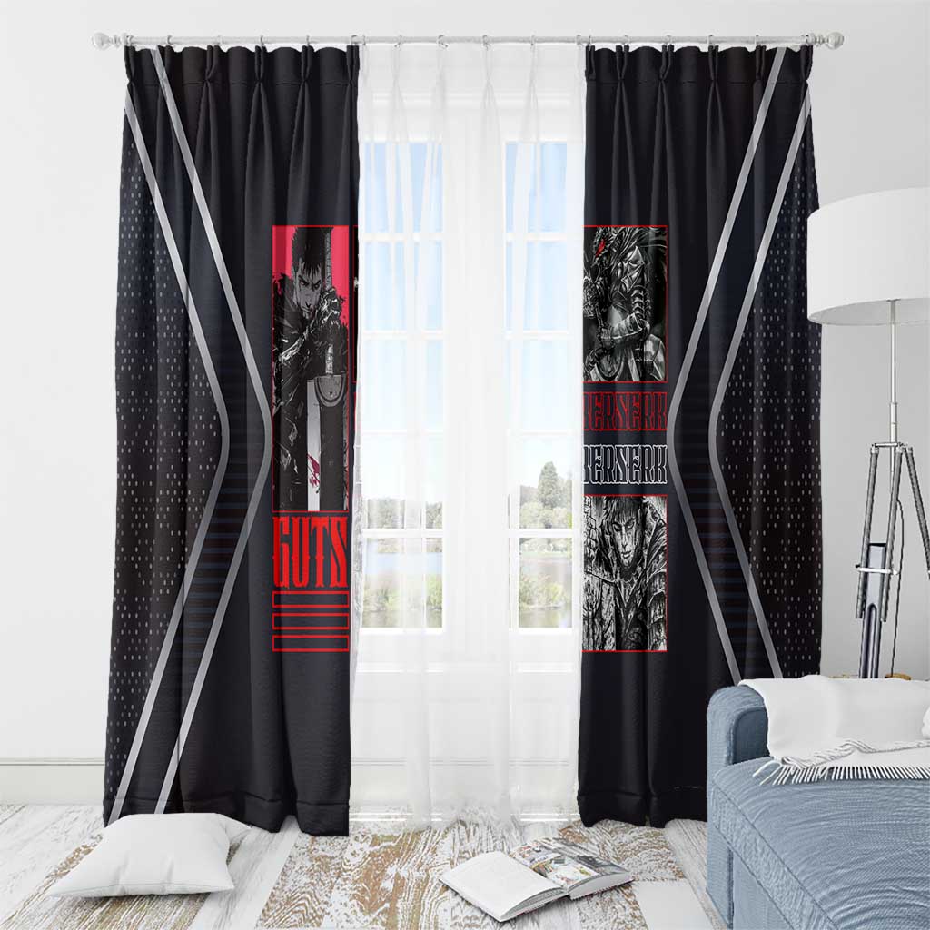 Guts Berserk Window Curtain with Black Red Dark Theme and Fierce Warrior Anime Design - The Mazicc