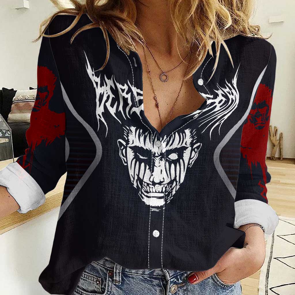 Guts Berserk Women Casual Shirt with Black Red Dark Theme and Fierce Warrior Anime Design - The Mazicc