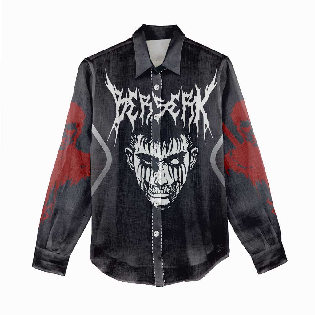 Guts Berserk Women Casual Shirt with Black Red Dark Theme and Fierce Warrior Anime Design - The Mazicc