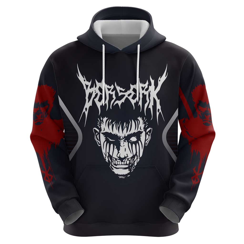 Guts Berserk Zip Hoodie with Black Red Dark Theme and Fierce Warrior Anime Design - The Mazicc