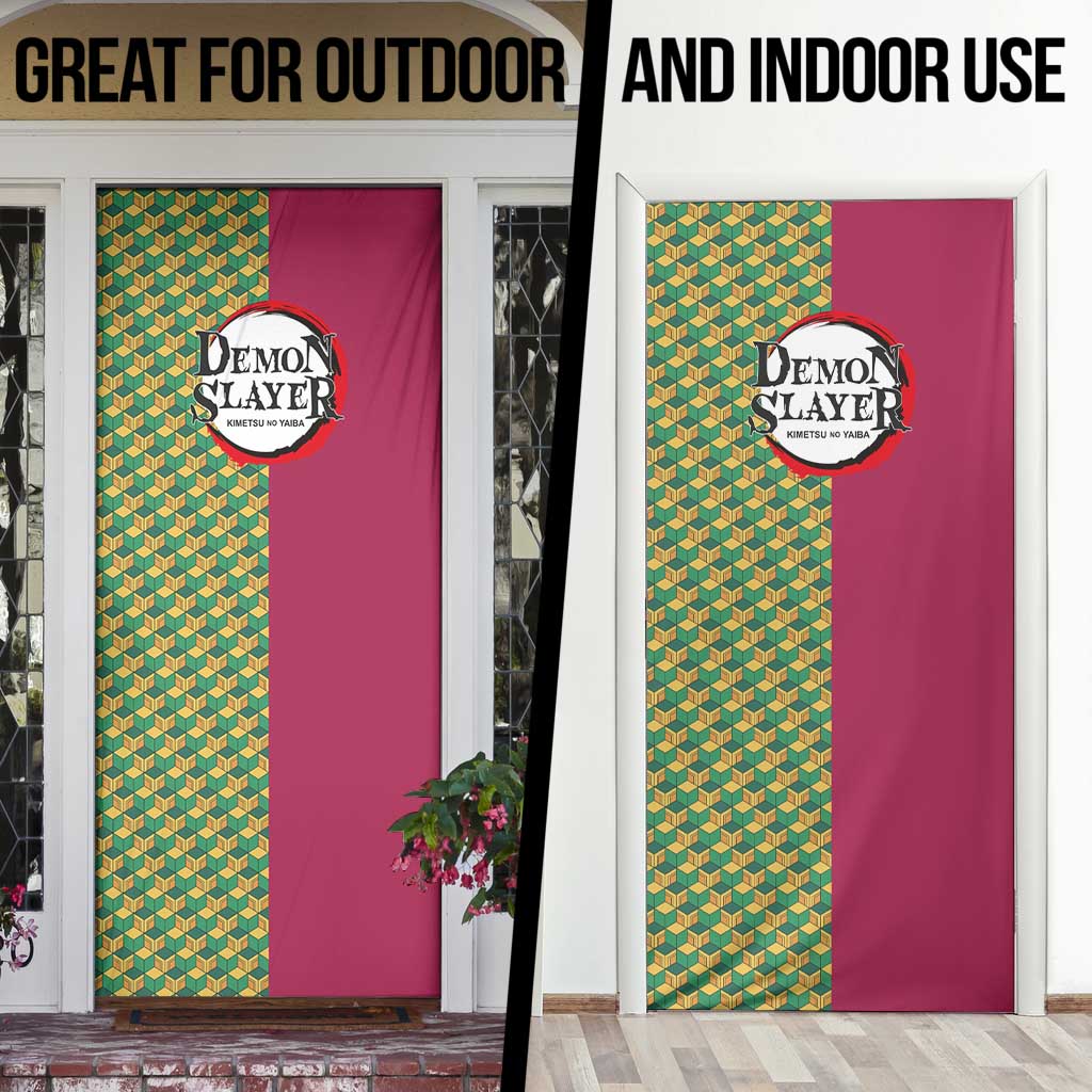 Giyu Tomioka Demon Slayer Door Cover with Red Green Geometric Pattern and Water Breathing Anime Design - The Mazicc