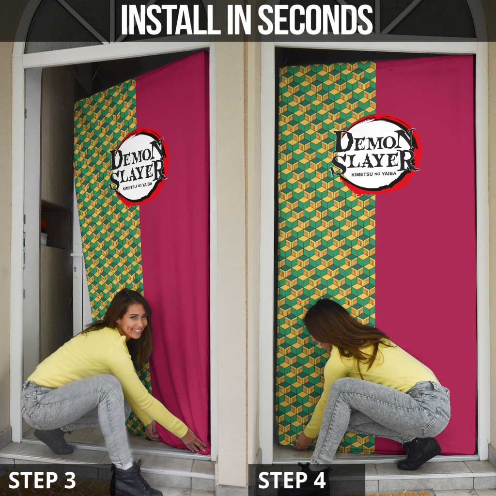 Giyu Tomioka Demon Slayer Door Cover with Red Green Geometric Pattern and Water Breathing Anime Design - The Mazicc