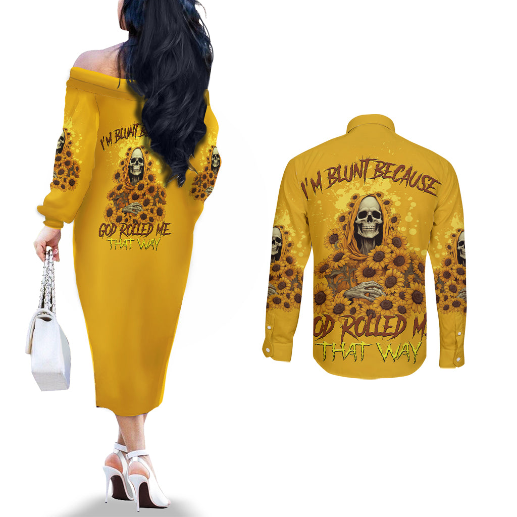 im-blunt-because-god-rolled-me-sunflower-reaper-couples-matching-off-the-shoulder-long-sleeve-dress-and-long-sleeve-button-shirt