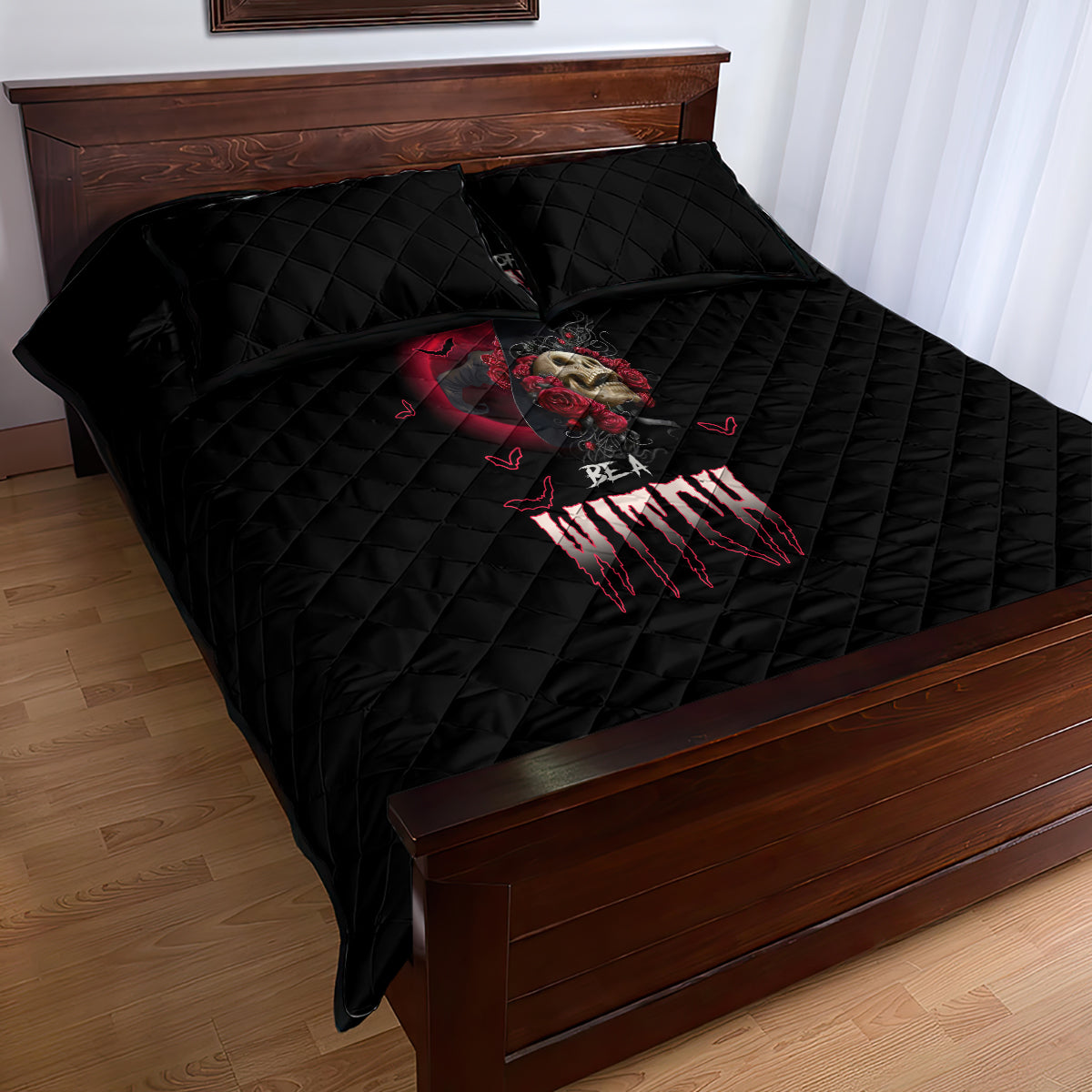 in-a-world-full-of-princesses-be-a-witch-rose-skull-quilt-bed-set