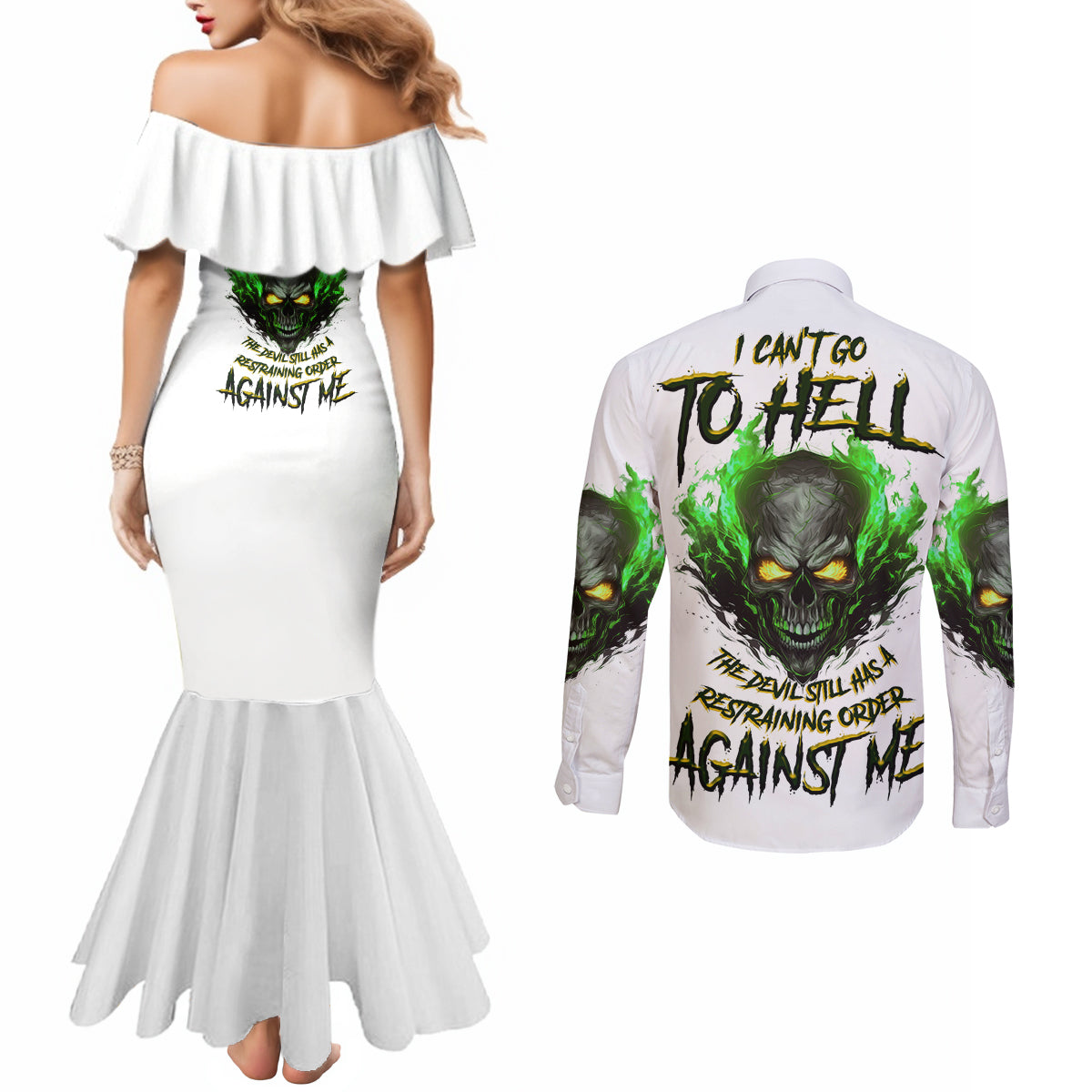 i-cant-go-to-hell-fire-eyes-skull-couples-matching-mermaid-dress-and-long-sleeve-button-shirt