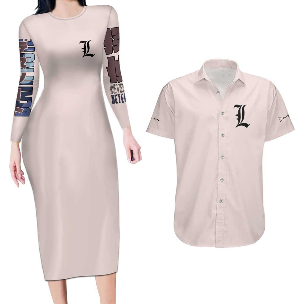 L Death Note Couples Matching Long Sleeve Bodycon Dress and Hawaiian Shirt Anime Style