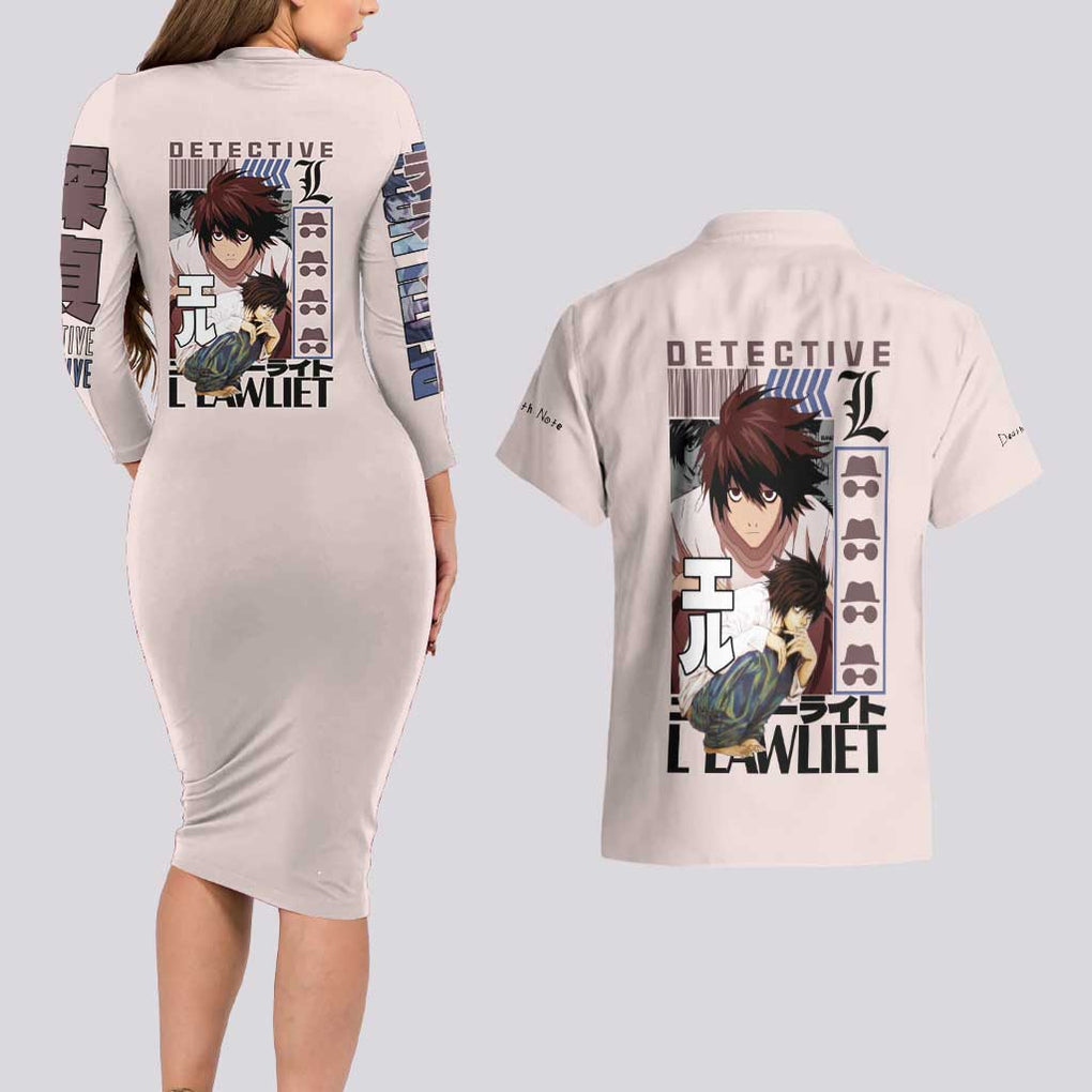 L Death Note Couples Matching Long Sleeve Bodycon Dress and Hawaiian Shirt Anime Style